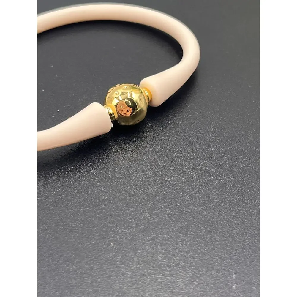 Gresham Florence Off White Silicone Water Resistant‎ Hammered Gold Ball Bracelet